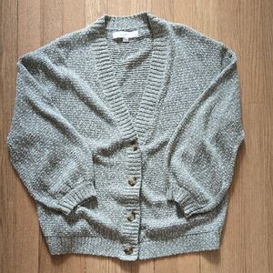 LOFT Green and Gray Cardigan Sweater
